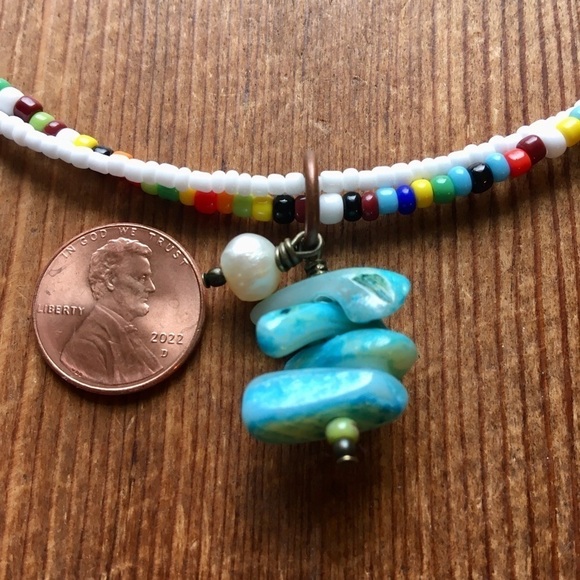 Ladies Double Strand Beaded Necklace, White/Multi-Color Handmade Ladies Necklace - Picture 4 of 9